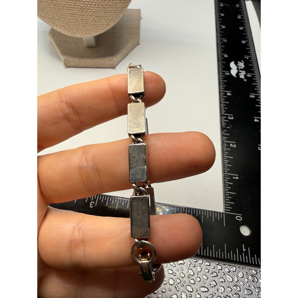 Vintage Kent Silver Tone Rectangular Bar Link Bracelet Mid Century Modern Style
